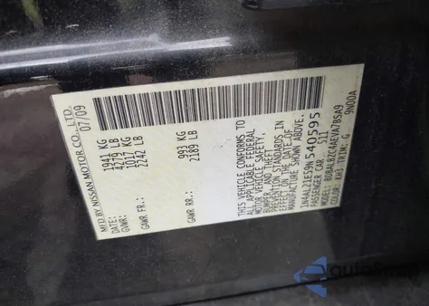 2009 Nissan Altima 2.5 S from USA, damaged, VIN 1N4AL21E59N540595